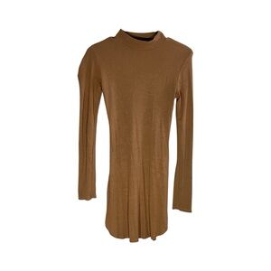 Polly & Esther Size Medium High Neck Long Sleeve Dress Ribbed Brown Used